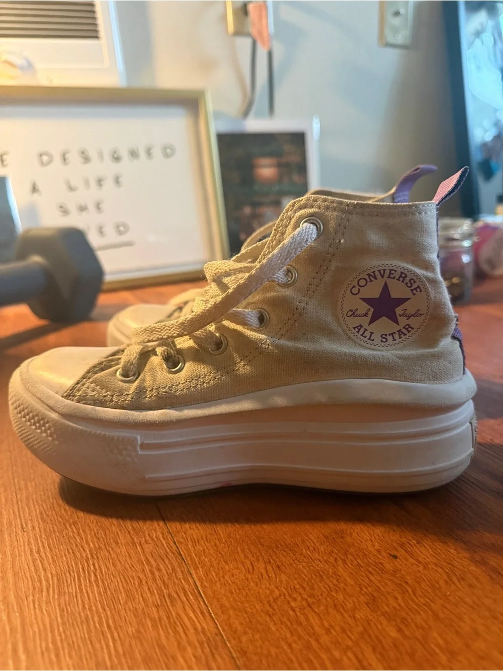 Converse Chuck Taylor All Star Kids High Top Sneakers White Purple US 1
